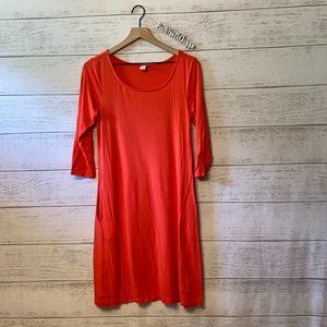 Old Navy Coral Jersey Knit Stretch Cotton Midi Dress with Pockets